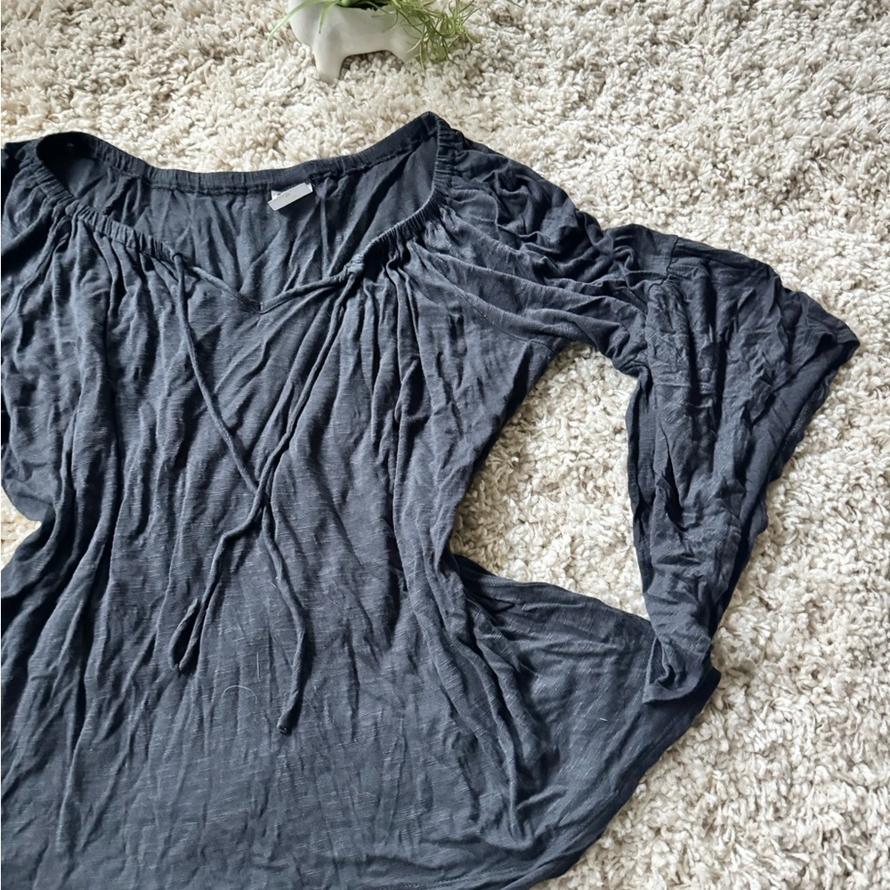Wrangler bohemian grey long flowy spring summer womens blouse bell sleevโฆ